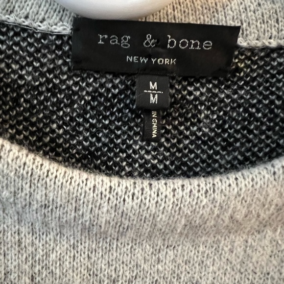 Rag & Bone off white & black square rectangle stripe merino wool sweater medium - Picture 9 of 11